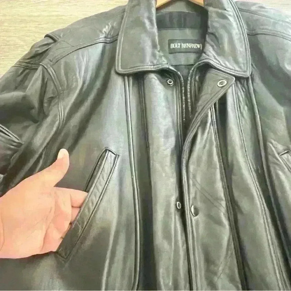HOLT RENFREW BLACK LEATJER WINTER COAT FOR MEN SIZE M/L - Picture 7 of 16